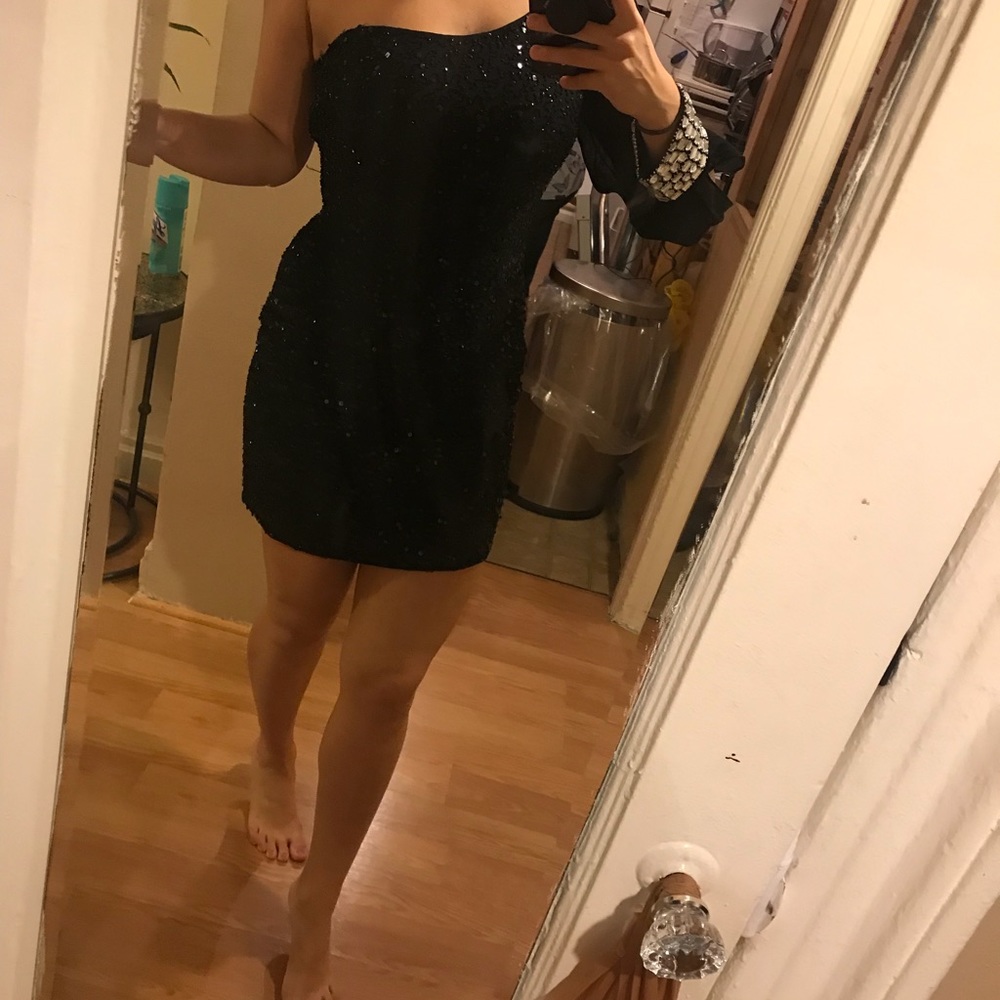 Sequenced Dress + Sheer Sleeve cutout